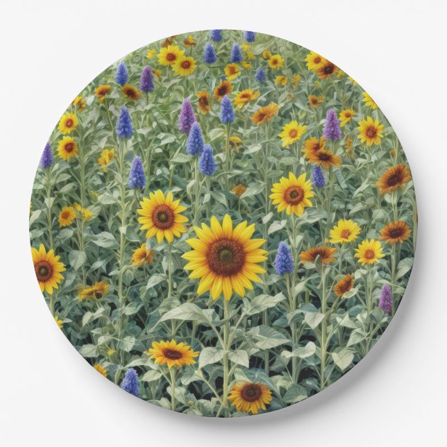 Summer Field of Sunflowers and Wildflowers Paper Plate (Front)