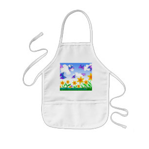 Summer field with flowers and butterflies kids apron