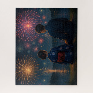 Summer Fireworks by the Lake with a Yukata Couple Jigsaw Puzzle