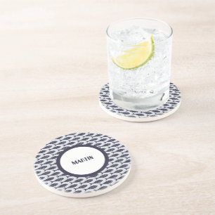 Summer Fish Textured Pattern Blue White Coaster