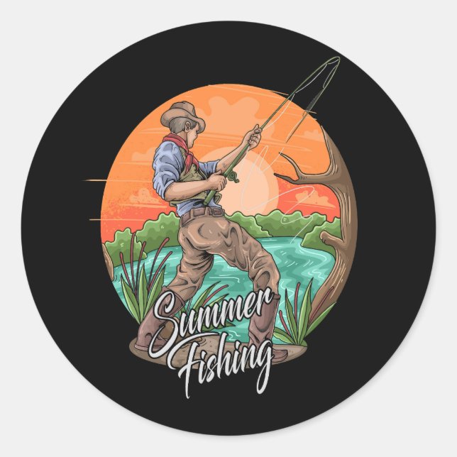 summer-fishing-angler-hobby-recreation-illustratio classic round sticker (Front)