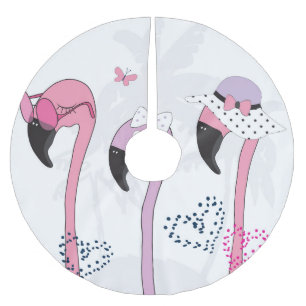 Summer Flamingo: Beach Vintage Illustration. Brushed Polyester Tree Skirt