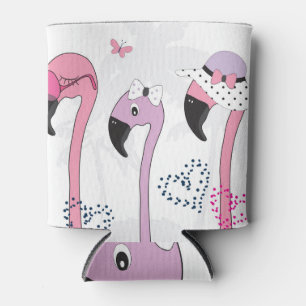 Summer Flamingo: Beach Vintage Illustration. Can Cooler