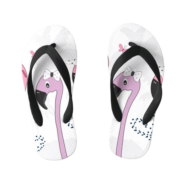 Summer Flamingo: Beach Vintage Illustration. Kid's Jandals (Footbed)