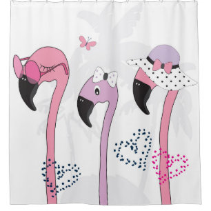 Summer Flamingo: Beach Vintage Illustration. Shower Curtain