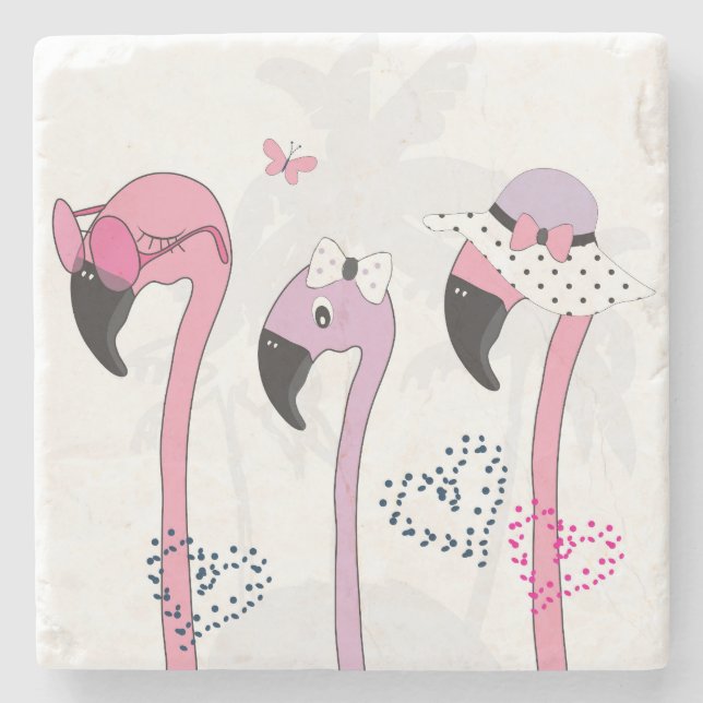 Summer Flamingo: Beach Vintage Illustration. Stone Coaster (Front)