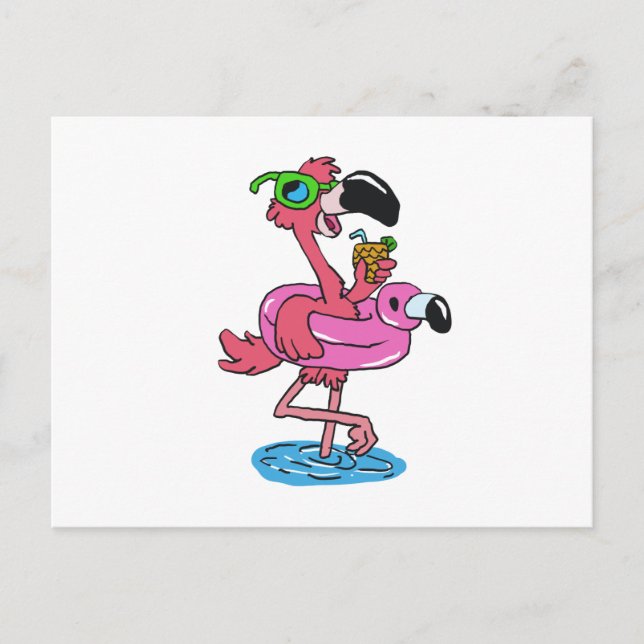 Summer Flamingo cartoon | choose background colour Postcard (Front)