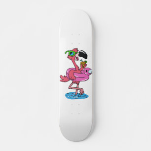 Summer Flamingo cartoon   choose background colour Skateboard