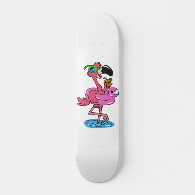Summer Flamingo cartoon | choose background colour Skateboard (Front)