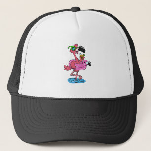 Summer Flamingo cartoon   choose background colour Trucker Hat