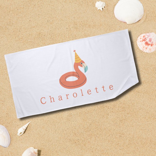 summer flamingo float kids birthday pool party beach towel (flamingo pool birthday party pool towel beach towel party favor personalized custom name)