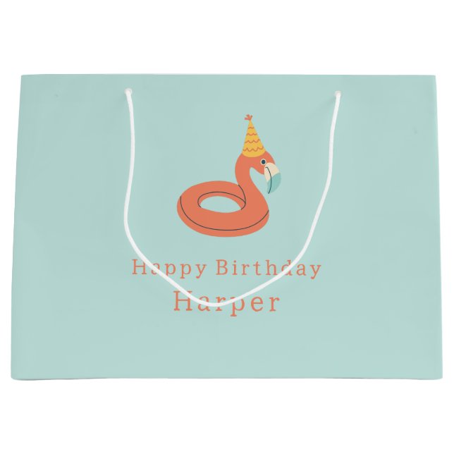 summer flamingo float kids birthday pool party large gift bag (Front)