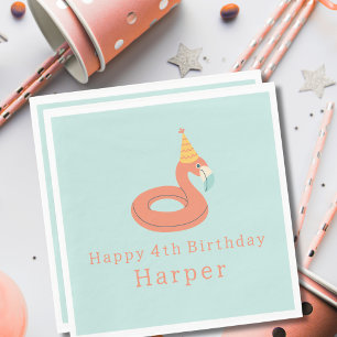 summer flamingo float kids birthday pool party napkin