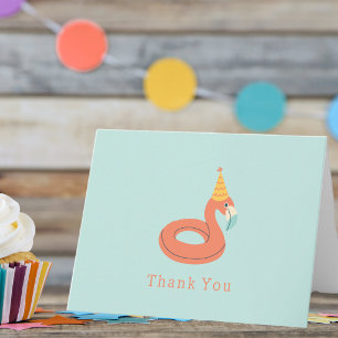 summer flamingo float kids birthday pool party thank you card