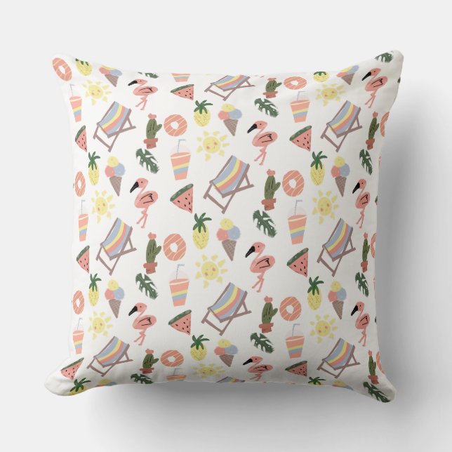Summer Flamingo Hand Drawn Doodles Cushion (Front)