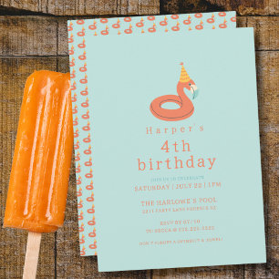 summer flamingo modern kids birthday pool party invitation