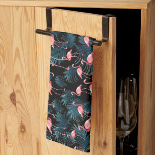 Summer Flamingo Palm Night 1 Tea Towel