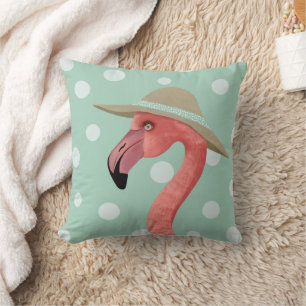 Summer Flamingo Polka Dots Whimsical Animal Cushion