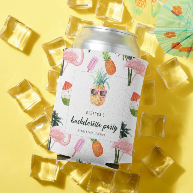 Summer Flamingo Pool Party Bachelorette Party Can Cooler (In Situ Summer)