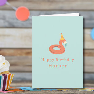 summer flamingo popsicle kids birthday pool party card