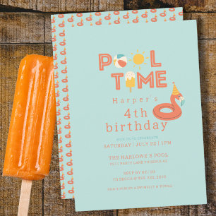 summer flamingo popsicle kids birthday pool party invitation