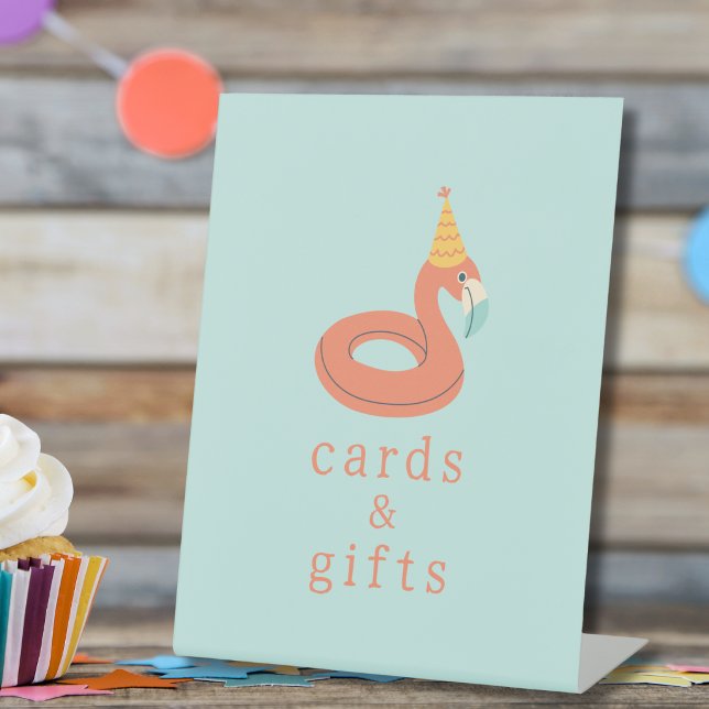 summer flamingo popsicle kids birthday pool party pedestal sign (flamingo birthday pool party custom cards and gifts table pedestal sign )