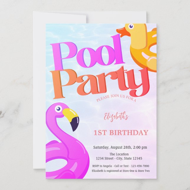 Summer Flamingos First Birthday Invitation (Front)