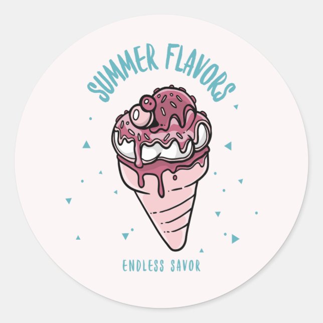 Summer Flavours Dripping Ice Cream Classic Round Sticker (Front)