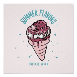 Summer Flavours Dripping Ice Cream Poster