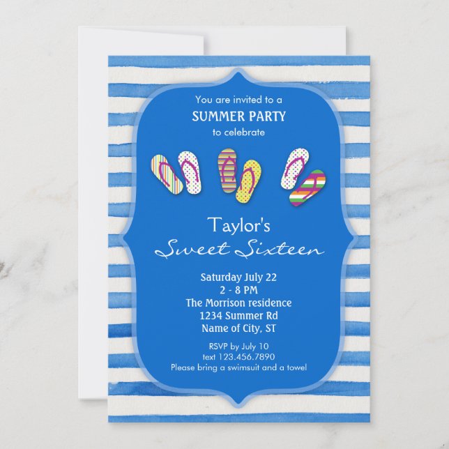 Summer Flip Flops Sweet Sixteen Invitation (Front)