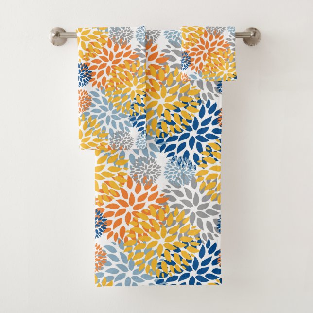 Summer Floral Abstract Bright Colours Bath Towel Set (Insitu)