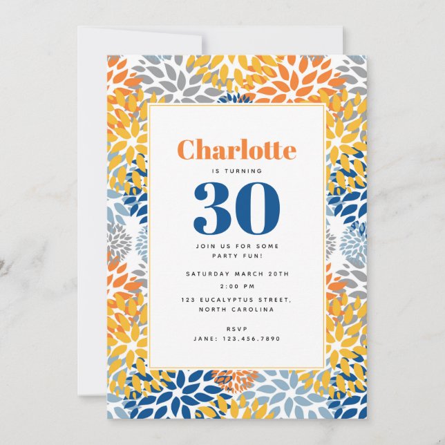 Summer Floral Abstract Bright Colours Birthday Invitation (Front)