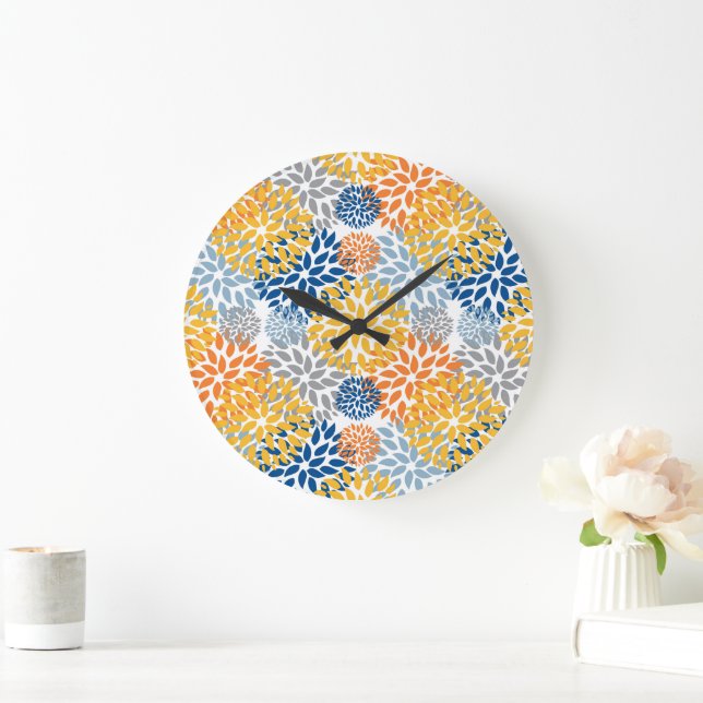 Summer Floral Abstract Bright Colours Pattern Large Clock (Home)