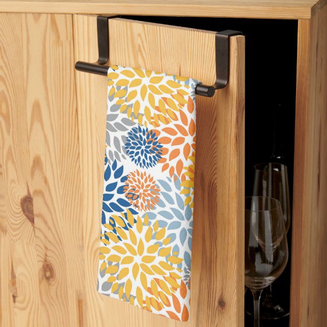 Summer Floral Abstract Bright Colours Tea Towel (Thirds Fold)