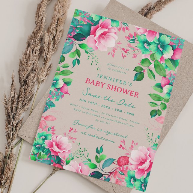 Summer Floral Baby Shower Save Date Champagne Invitation (Summer Floral Baby Shower Save Date Champagne Invitation)