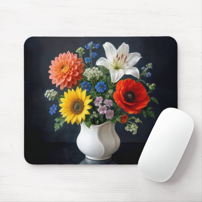 Summer Floral Bouquet in a Vase Mouse Pad (With Mouse)