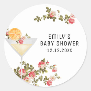 Summer Floral Brunch Bubbly Champagne Baby Shower  Classic Round Sticker