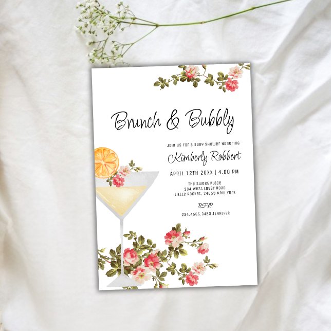 Summer Floral Brunch Bubbly Champagne Baby Shower Invitation (Summer Floral Brunch Bubbly Champagne Baby Shower Invitation)