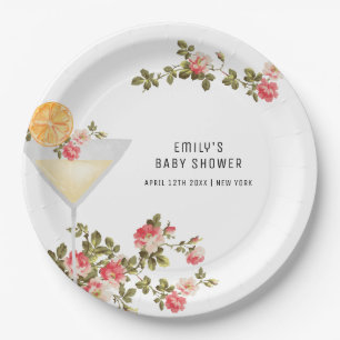 Summer Floral Brunch Bubbly Champagne Baby Shower  Paper Plate