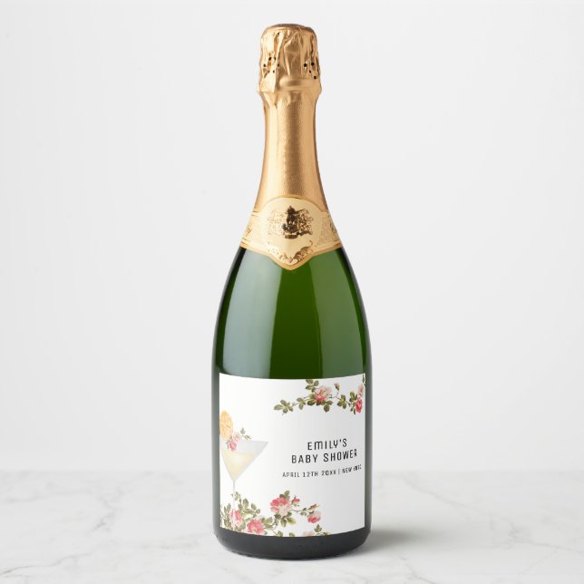 Summer Floral Brunch Bubbly Champagne Baby Shower  Sparkling Wine Label (Front)