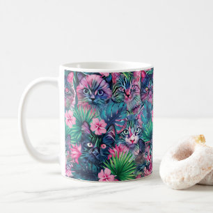 Summer floral cats coffee mug
