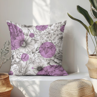 Summer Floral decorative Lilac Purple Retro Peony Cushion
