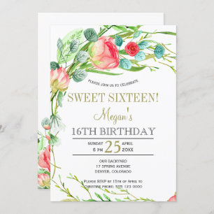 Summer floral elegant roses garden sweet sixteen invitation