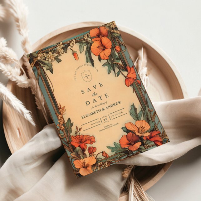 Summer Floral Frame Art Nouveau Wedding Save The Date (Creator Uploaded)