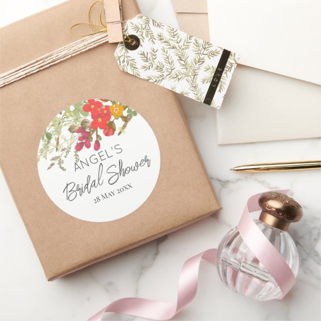 Summer Floral Garden Bridal Shower  Classic Round Sticker (Gifting)