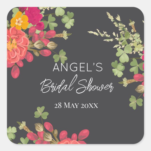 Summer Floral Garden Bridal Shower  Square Sticker (Front)