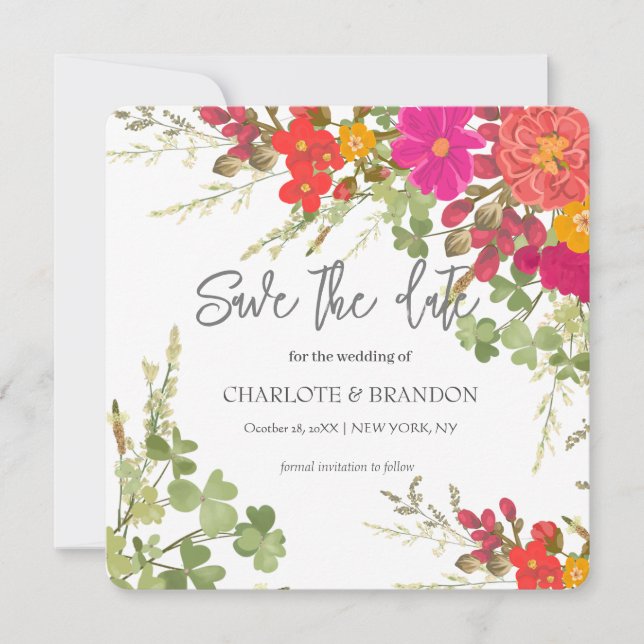 Summer Floral Garden Wildflowers Wedding  Invitation (Front)