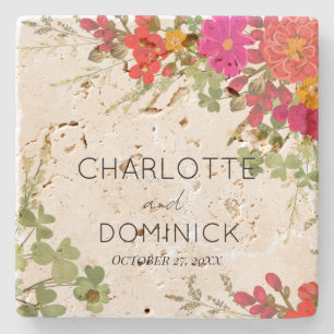 Summer Floral Garden Wildflowers Wedding  Stone Coaster
