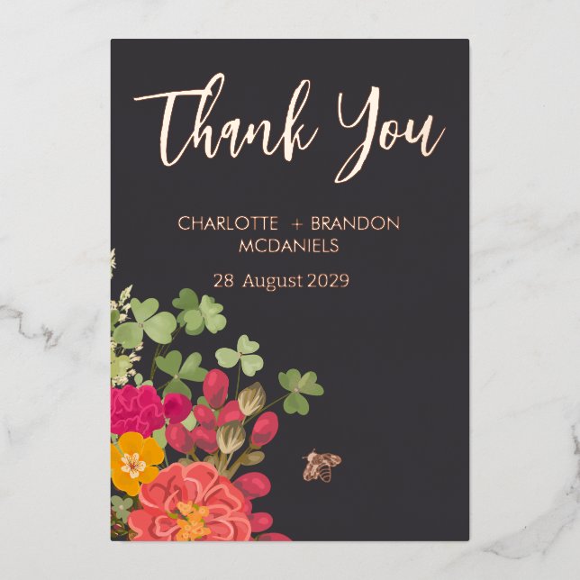 Summer Floral Garden Wildflowers Wedding Thank You (Front)