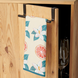 Summer Floral & Grapefruit Design Tea Towel